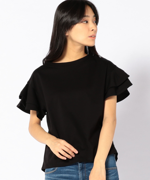 SHIPS(シップス)の「フリルスリーブトップス(Tシャツ/カットソー・レディース・オフホワイト/ブラック/ピンク系その他・ONE SIZE)」の3枚目の写真