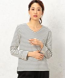 green label relaxing | KF リップルボーダー Vネック カットソー ◆(Tシャツ/カットソー)