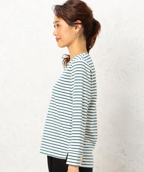 green label relaxing（グリーンレーベルリラクシング）の「KF リップルボーダー Vネック カットソー ◆（Tシャツ/カットソー・レディース・ブラック/パープル/ケリー・FREE）」の11枚目の写真