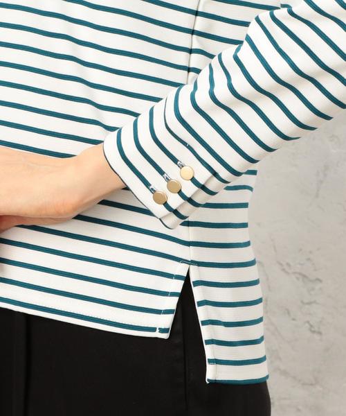 green label relaxing（グリーンレーベルリラクシング）の「KF リップルボーダー Vネック カットソー ◆（Tシャツ/カットソー・レディース・ブラック/パープル/ケリー・FREE）」の13枚目の写真