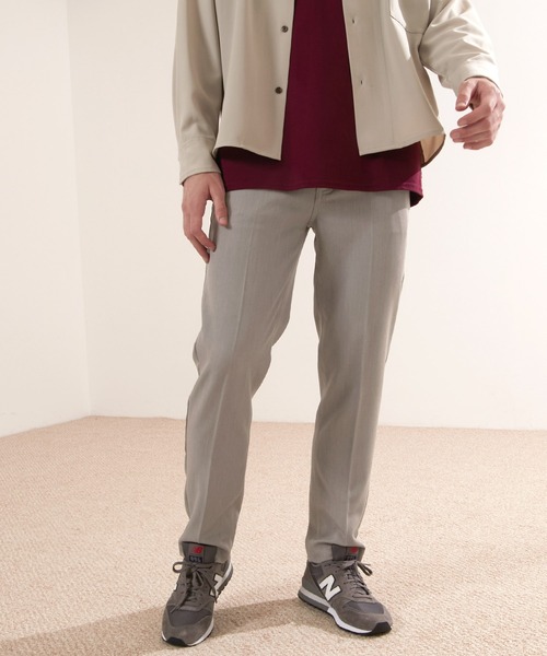 PT01／ドレスチノスラックス／size 44／ベージュ スラックス チノパン ベルトレス サイドアジャスター