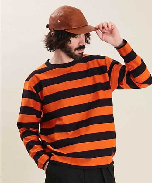 UNITED TOKYO（ユナイテッドトウキョウ）の「ハイカウントラッセルボーダーロングスリーブTEE（Tシャツ/カットソー・メンズ・ブラック/オレンジ・3/1/2）」の2枚目の写真