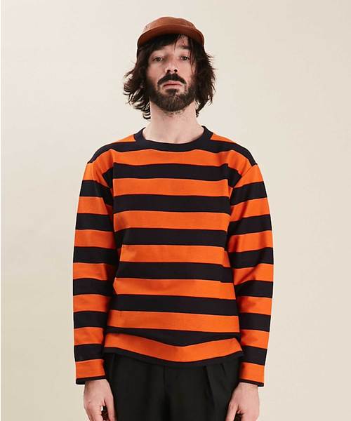 UNITED TOKYO（ユナイテッドトウキョウ）の「ハイカウントラッセルボーダーロングスリーブTEE（Tシャツ/カットソー・メンズ・ブラック/オレンジ・3/1/2）」の5枚目の写真