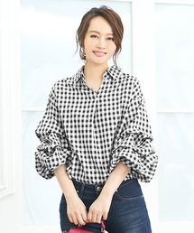 KOBE LETTUCE | [ドット柄/ギンガムチェック柄/無地]ボリュームスリーブスキッパーシャツブラウス/レディーストップス[C3206]神戸レタス(シャツ/ブラウス)