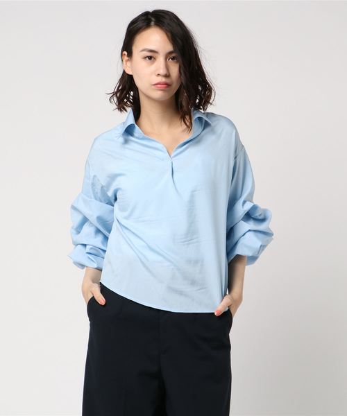 KOBE LETTUCE（コウベレタス）の「[ドット柄/ギンガムチェック柄/無地]ボリュームスリーブスキッパーシャツブラウス/レディーストップス[C3206]神戸レタス（シャツ/ブラウス・レディース・オフホワイト/ピンク/サックスブルー/チェック/ドット/ブラック系その他/イエロー・FREE）」の4枚目の写真