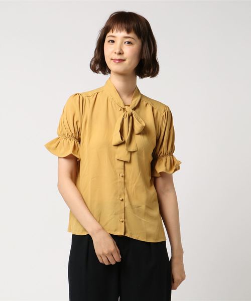 earth music&ecology（アースミュージックアンドエコロジー）の「・ボウタイブラウス（シャツ/ブラウス・レディース・ブラック/ネイビー/アイボリー/イエロー・FREE）」の5枚目の写真