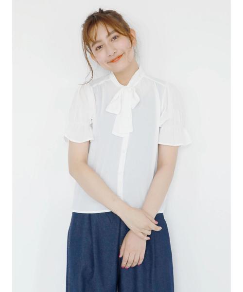 earth music&ecology（アースミュージックアンドエコロジー）の「・ボウタイブラウス（シャツ/ブラウス・レディース・ブラック/ネイビー/アイボリー/イエロー・FREE）」の12枚目の写真