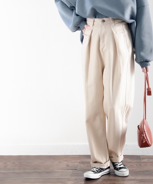 classicalelf（クラシカルエルフ）の「深めのタックが印象的。ハイウエストデニム＆チノ タックワイドパンツ（デニムパンツ・レディース・グレー/ブルー/カーキ/ワンウォッシュ/ナチュラル/ベージュ/ブラック/グリーン/ブラウン・SMALL/MEDIUM/LARGE/X-LARGE/XX-LARGE/XXX-LARGE）」の22枚目の写真