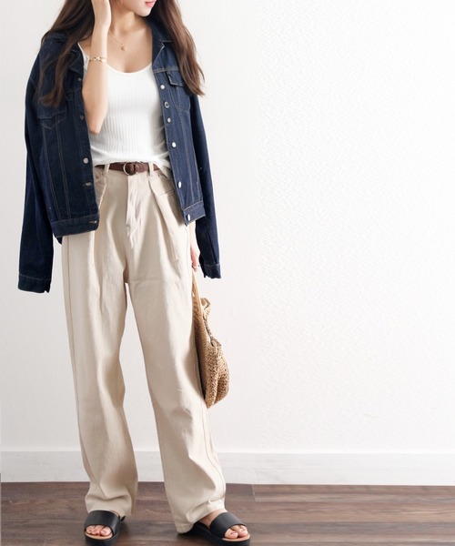 セール】深めのタックが印象的。ハイウエストデニム＆チノ タック