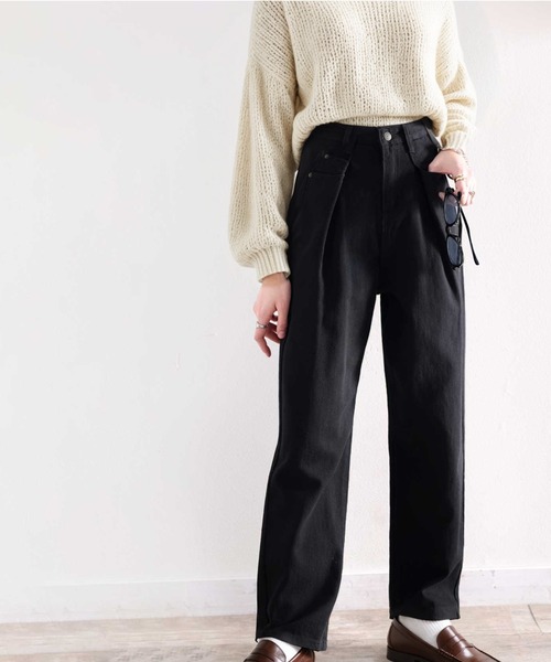 セール】深めのタックが印象的。ハイウエストデニム＆チノ タック