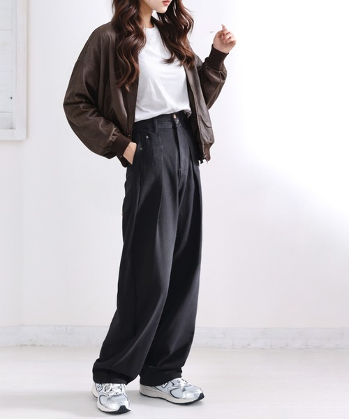 セール】深めのタックが印象的。ハイウエストデニム＆チノ タック