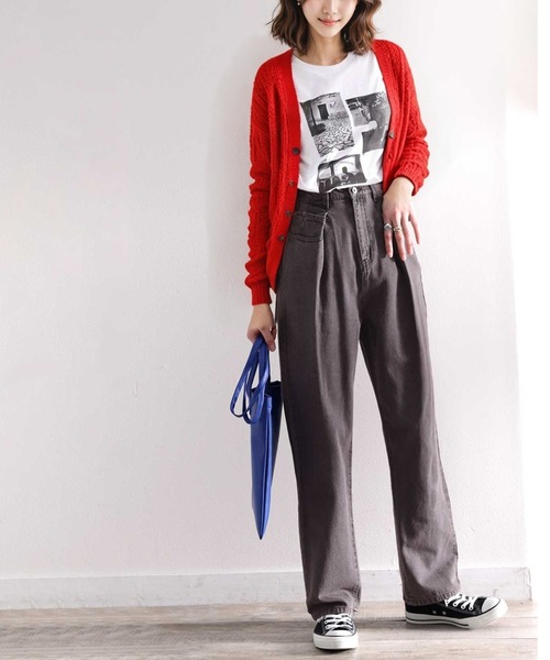 セール】深めのタックが印象的。ハイウエストデニム＆チノ タック