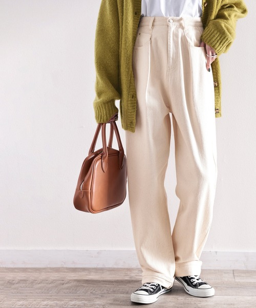 セール】深めのタックが印象的。ハイウエストデニム＆チノ タック