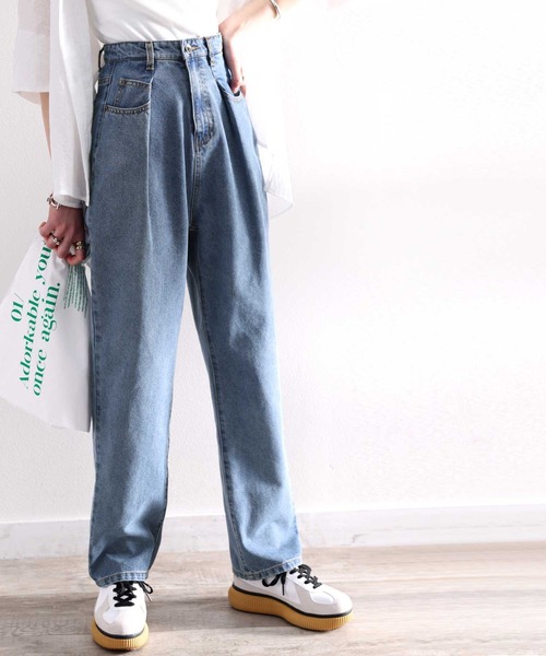 classicalelf（クラシカルエルフ）の「深めのタックが印象的。ハイウエストデニム＆チノ タックワイドパンツ（デニムパンツ・レディース・グレー/ブルー/カーキ/ワンウォッシュ/ナチュラル/ベージュ/ブラック/グリーン/ブラウン・SMALL/MEDIUM/LARGE/X-LARGE/XX-LARGE/XXX-LARGE）」の10枚目の写真