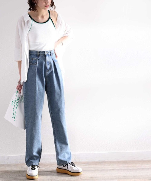 classicalelf（クラシカルエルフ）の「深めのタックが印象的。ハイウエストデニム＆チノ タックワイドパンツ（デニムパンツ・レディース・グレー/ブルー/カーキ/ワンウォッシュ/ナチュラル/ベージュ/ブラック/グリーン/ブラウン・SMALL/MEDIUM/LARGE/X-LARGE/XX-LARGE/XXX-LARGE）」の11枚目の写真