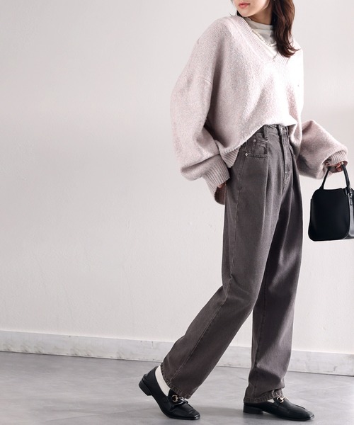 classicalelf（クラシカルエルフ）の「深めのタックが印象的。ハイウエストデニム＆チノ タックワイドパンツ（デニムパンツ・レディース・グレー/ブルー/カーキ/ワンウォッシュ/ナチュラル/ベージュ/ブラック/グリーン/ブラウン・SMALL/MEDIUM/LARGE/X-LARGE/XX-LARGE/XXX-LARGE）」の15枚目の写真