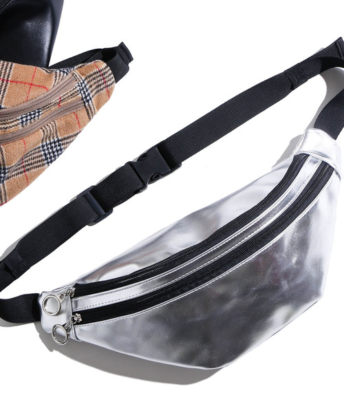WEGO(ウィゴー)の「WEGO/ダブルZIPリングウエストバッグ(ボディバッグ/ウエストポーチ・レディース・ブラック/シルバー/その他1・FREE)」の2枚目の写真