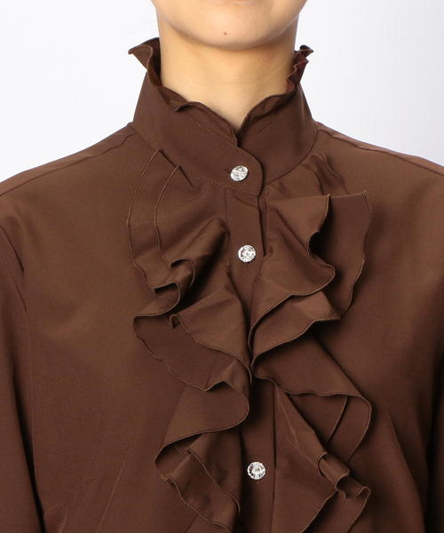NARACAMICIE（ナラカミーチェ）の「ポリエステルストレッチスタンドフリルブラウス（シャツ/ブラウス・レディース・ブラック/ブラウン/ボルドー・SMALL/MEDIUM/LARGE）」の8枚目の写真