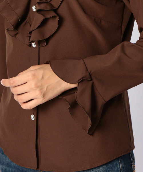 NARACAMICIE（ナラカミーチェ）の「ポリエステルストレッチスタンドフリルブラウス（シャツ/ブラウス・レディース・ブラック/ブラウン/ボルドー・SMALL/MEDIUM/LARGE）」の11枚目の写真