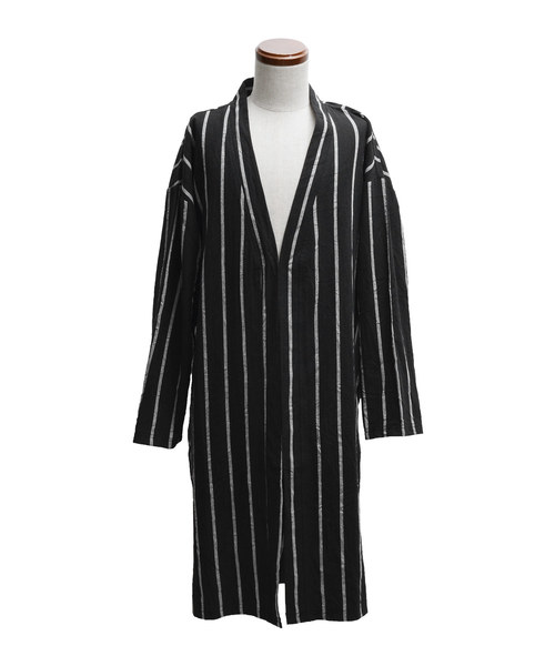MinoriTY（マイノリティ）の「ビッグシルエットストライプノーカラーガウン ロングカーディガン（その他アウター・メンズ・モカ/ベージュ/ブラック・M/L）」の9枚目の写真