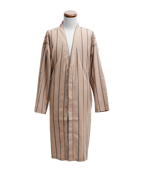MinoriTY（マイノリティ）の「ビッグシルエットストライプノーカラーガウン ロングカーディガン（その他アウター・メンズ・モカ/ベージュ/ブラック・M/L）」の10枚目の写真