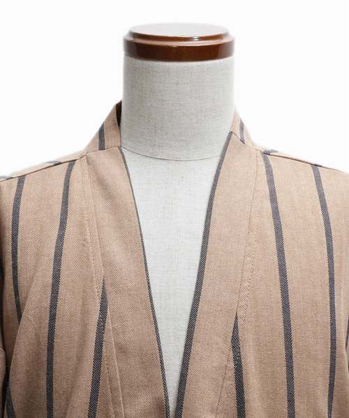 MinoriTY（マイノリティ）の「ビッグシルエットストライプノーカラーガウン ロングカーディガン（その他アウター・メンズ・モカ/ベージュ/ブラック・M/L）」の12枚目の写真