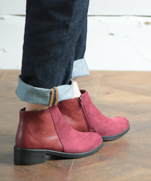 SESTO | 異素材コンビネーションのサイドジップローヒールショートブーツ(ブーツ)