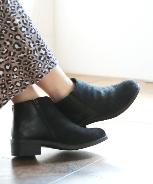 SESTO（セスト）の「異素材コンビネーションのサイドジップローヒールショートブーツ（ブーツ・レディース・ブラック/ダークブラウン/ワイン・LL/S/M/L）」の2枚目の写真