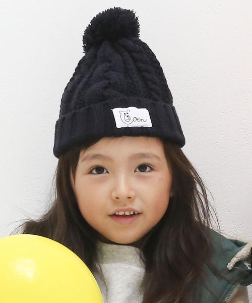 coen（コーエン）の「【coen キッズ / ジュニア】ケーブルポンポンワッチ（ニットキャップ/ビーニー・キッズ・ベージュ/ケリー/ネイビー/パープル/グレー・FREE）」の4枚目の写真