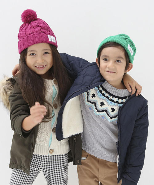 coen（コーエン）の「【coen キッズ / ジュニア】ケーブルポンポンワッチ（ニットキャップ/ビーニー・キッズ・ベージュ/ケリー/ネイビー/パープル/グレー・FREE）」の16枚目の写真