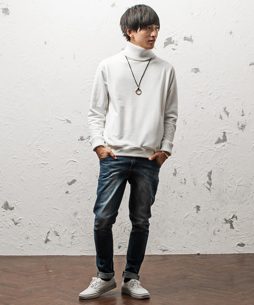 MinoriTY（マイノリティ）の「ビッグリブタートルトレーナー（Tシャツ/カットソー・メンズ・ネイビー/オフホワイト/杢グレー・M/L）」の4枚目の写真