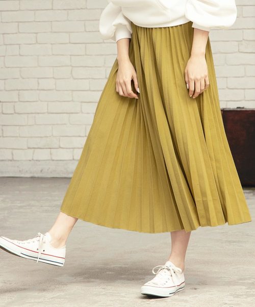 KOBE LETTUCE（コウベレタス）の「フェイクウールミディアム丈フレアプリーツスカート（スカート・レディース・ブラック/パープル/グレー/イエロー/アイボリー/ベージュ/モスグリーン・FREE）」の7枚目の写真