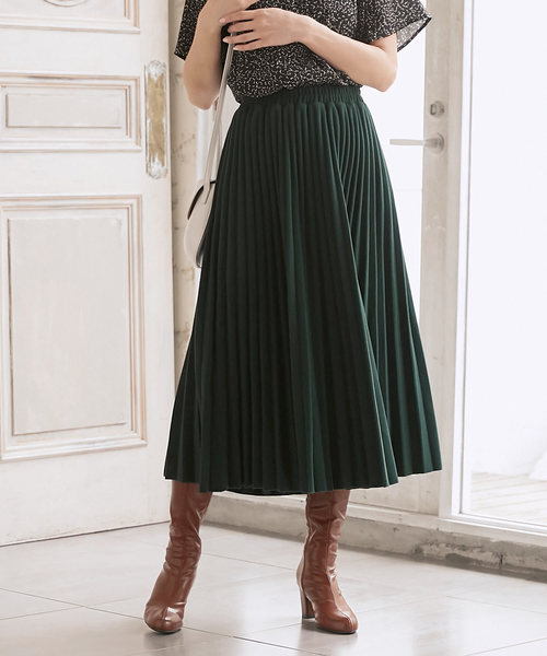 KOBE LETTUCE（コウベレタス）の「フェイクウールミディアム丈フレアプリーツスカート（スカート・レディース・ブラック/パープル/グレー/イエロー/アイボリー/ベージュ/モスグリーン・FREE）」の6枚目の写真