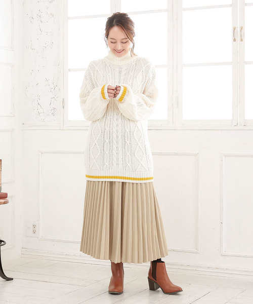 KOBE LETTUCE（コウベレタス）の「フェイクウールミディアム丈フレアプリーツスカート（スカート・レディース・ブラック/パープル/グレー/イエロー/アイボリー/ベージュ/モスグリーン・FREE）」の18枚目の写真