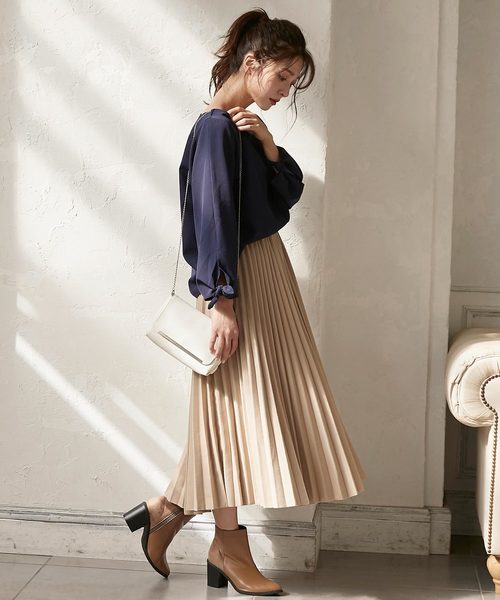 KOBE LETTUCE（コウベレタス）の「フェイクウールミディアム丈フレアプリーツスカート（スカート・レディース・ブラック/パープル/グレー/イエロー/アイボリー/ベージュ/モスグリーン・FREE）」の22枚目の写真