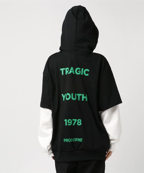 DING（ディング）の「DING/フェイクレイヤードプリントパーカー（パーカー・レディース・ブラック/パープル/グリーン・FREE）」の6枚目の写真