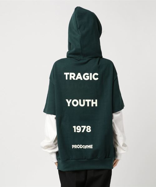 DING（ディング）の「DING/フェイクレイヤードプリントパーカー（パーカー・レディース・ブラック/パープル/グリーン・FREE）」の5枚目の写真