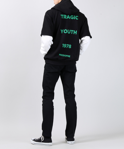 DING（ディング）の「DING/フェイクレイヤードプリントパーカー（パーカー・レディース・ブラック/パープル/グリーン・FREE）」の15枚目の写真