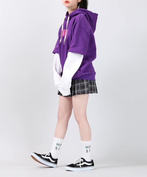 DING（ディング）の「DING/フェイクレイヤードプリントパーカー（パーカー・レディース・ブラック/パープル/グリーン・FREE）」の13枚目の写真