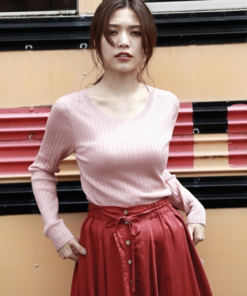 BAYFLOW（ベイフロー）の「Silk Mix Knit リブプルオーバー（ニット/セーター・レディース・アイボリー/チャコールグレー/ベージュ/グリーン/ピンク・SMALL/MEDIUM）」の5枚目の写真