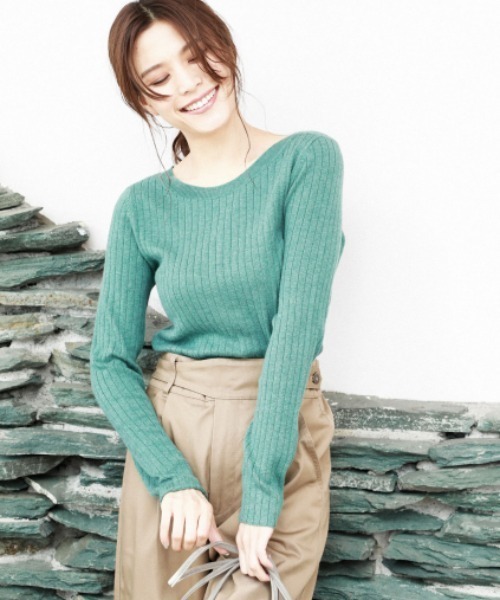 BAYFLOW(ベイフロー)の「Silk Mix Knit リブプルオーバー(ニット/セーター)」|グリーン