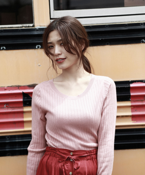 BAYFLOW（ベイフロー）の「Silk Mix Knit リブプルオーバー（ニット/セーター・レディース・アイボリー/チャコールグレー/ベージュ/グリーン/ピンク・SMALL/MEDIUM）」の12枚目の写真