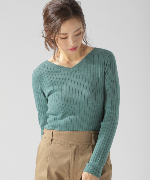 BAYFLOW（ベイフロー）の「Silk Mix Knit リブプルオーバー（ニット/セーター・レディース・アイボリー/チャコールグレー/ベージュ/グリーン/ピンク・SMALL/MEDIUM）」の7枚目の写真