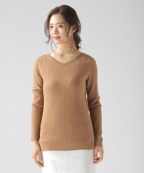 BAYFLOW（ベイフロー）の「Silk Mix Knit リブプルオーバー（ニット/セーター・レディース・アイボリー/チャコールグレー/ベージュ/グリーン/ピンク・SMALL/MEDIUM）」の15枚目の写真