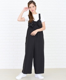 Lace Ladies | リボン付き サロペットワイドパンツ オールインワン・パンツ(つなぎ/オールインワン)