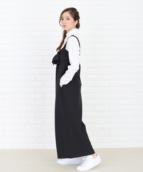 Lace Ladies(レースレディース)の「リボン付き サロペットワイドパンツ オールインワン・パンツ(つなぎ/オールインワン・レディース・ブラック/ネイビー・FREE)」の4枚目の写真