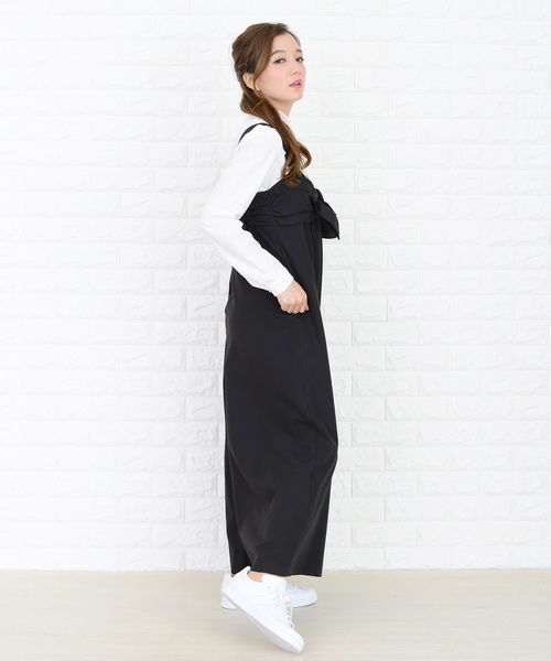 Lace Ladies(レースレディース)の「リボン付き サロペットワイドパンツ オールインワン・パンツ(つなぎ/オールインワン・レディース・ブラック/ネイビー・FREE)」の6枚目の写真