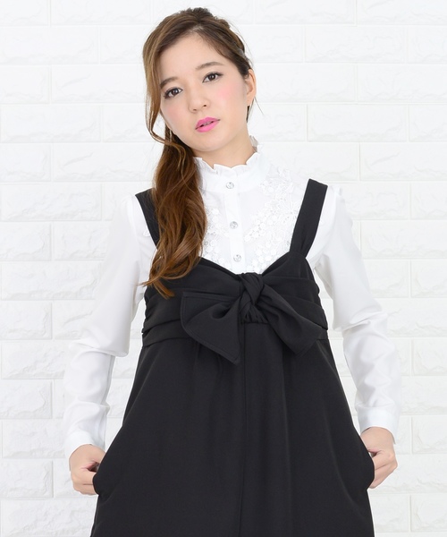 Lace Ladies(レースレディース)の「リボン付き サロペットワイドパンツ オールインワン・パンツ(つなぎ/オールインワン・レディース・ブラック/ネイビー・FREE)」の9枚目の写真