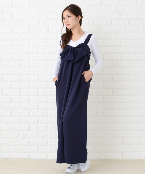 Lace Ladies(レースレディース)の「リボン付き サロペットワイドパンツ オールインワン・パンツ(つなぎ/オールインワン・レディース・ブラック/ネイビー・FREE)」の10枚目の写真