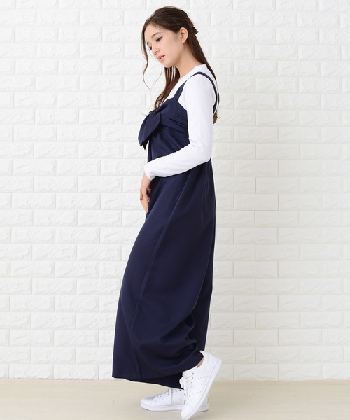 Lace Ladies(レースレディース)の「リボン付き サロペットワイドパンツ オールインワン・パンツ(つなぎ/オールインワン・レディース・ブラック/ネイビー・FREE)」の11枚目の写真
